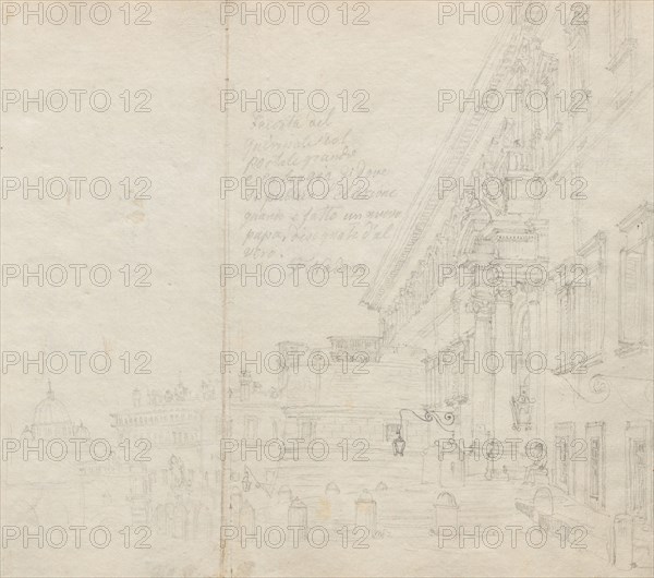Album with Views of Rome and Surroundings, Landscape Studies, page 15b: Roman Architectural View. Franz Johann Heinrich Nadorp (German, 1794-1876). Graphite on white paper laid down on yellow paper;