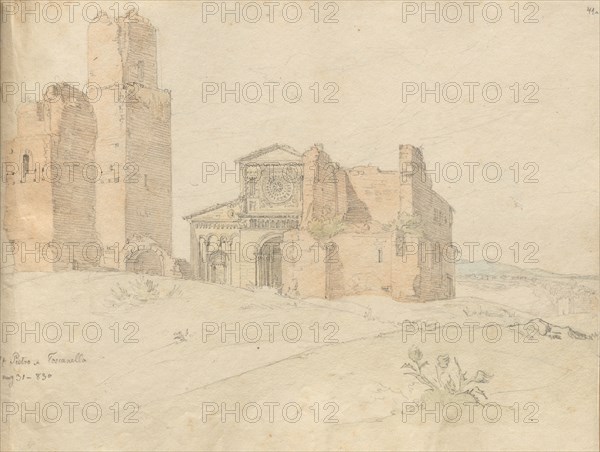 Album with Views of Rome and Surroundings, Landscape Studies, page 41a: "St. Pietro, Toscanella". Franz Johann Heinrich Nadorp (German, 1794-1876). Graphite with watercolor;