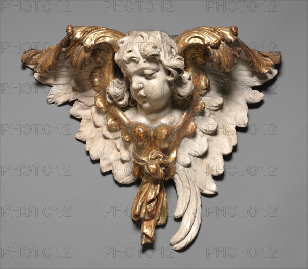 Head of an Angel, c. 1750. Joseph Anton Feuchtmayer (German, 1696-1770). Painted and gilded wood; overall: 48.1 x 64.3 x 23.6 cm (18 15/16 x 25 5/16 x 9 5/16 in.).
