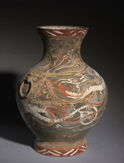 Jar (Hu), 202 BC-AD 9. China, probably Henan province, Western Han dynasty (202 BC-AD 9). Earthenware with slip and painted decoration; overall: 48.2 cm (19 in.).