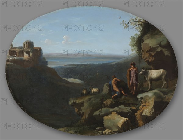 Mercury and Argus in a Landscape, c. 1635. Dirck van der Lisse (Dutch, 1669). Oil on copper; framed: 62 x 79 x 7 cm (24 7/16 x 31 1/8 x 2 3/4 in.); unframed: 37 x 49.2 cm (14 9/16 x 19 3/8 in.).