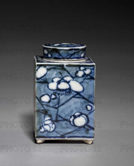 Tea Container with Plum Blossom, 1800s. Aoki Mokubei (Japanese, 1767-1833). Porcelain with underglaze blue; overall: 7.5 x 4.6 cm (2 15/16 x 1 13/16 in.).