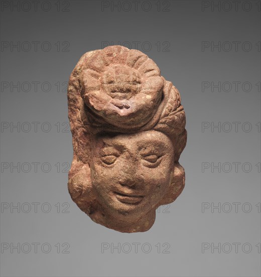 Miniature Head of a Bodhisattva, 1st Century. India, Mathura, early Kushan Period (1st century-320). Red Sikri sandstone; overall: 8.7 cm (3 7/16 in.).