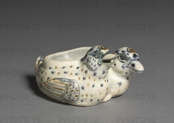 Double Ducks Jar, 1400s. Vietnam (Annam), 15th century. Porcelain with underglaze blue and iron spots; overall: 6.7 cm (2 5/8 in.).