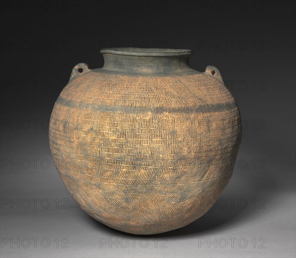 Storage Jar with Loop Handles, 200s-300s. Korea, Kaya Period (42-562). Earthenware with impressed adn incised designs; diameter: 34.3 cm (13 1/2 in.); overall: 32.1 cm (12 5/8 in.).