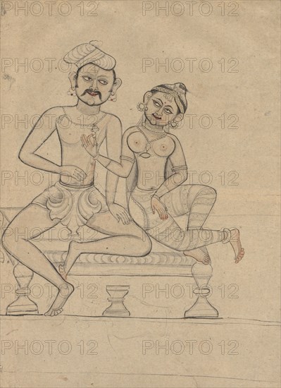 Seated Couple, c. 1800. India, Mysore, early 19th Century. Ink and color on paper; overall: 31 x 21.8 cm (12 3/16 x 8 9/16 in.).