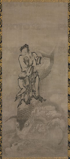 Hotei with Daoist Immortals, late 1600s–early 1700s. Kyuseki Tomonobu (Japanese, 1653–1721). Triptych of hanging scrolls: ink on paper; overall: 210.2 x 68.6 cm (82 3/4 x 27 in.)