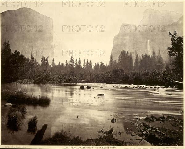 Valley of the Yosemite, from Rocky Ford, 1872. Eadweard J. Muybridge (American, 1830-1904), Bradley & Rulofson. Albumen print from wet collodion negative; image: 43.1 x 54.8 cm (16 15/16 x 21 9/16 in.); matted: 76.2 x 81.3 cm (30 x 32 in.)