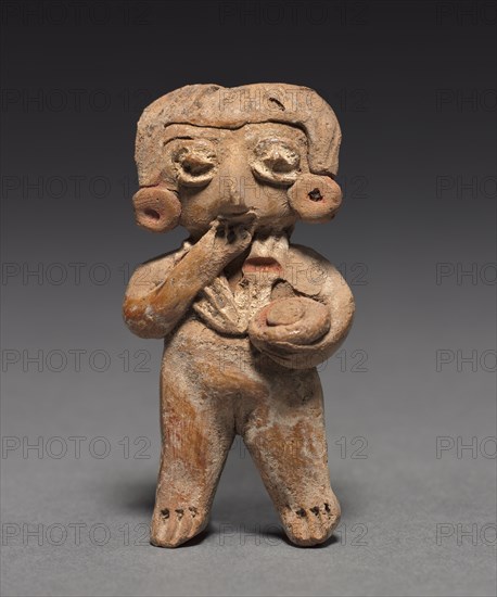 Female Figurine with Bowl, c. 400-100 BC. Mexico, Guanajuato, Chupícuaro. Earthenware with pigment; overall: 7.5 x 3.8 x 2.1 cm (2 15/16 x 1 1/2 x 13/16 in.).