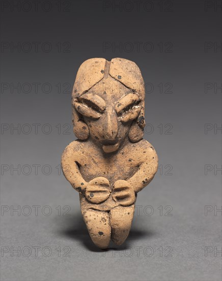 Figurine, 400-100 BC. Mexico, Guanajuato, Chupícuaro. Pottery with traces of white and red pigment; overall: 6.6 x 3.4 x 1.4 cm (2 5/8 x 1 5/16 x 9/16 in.).