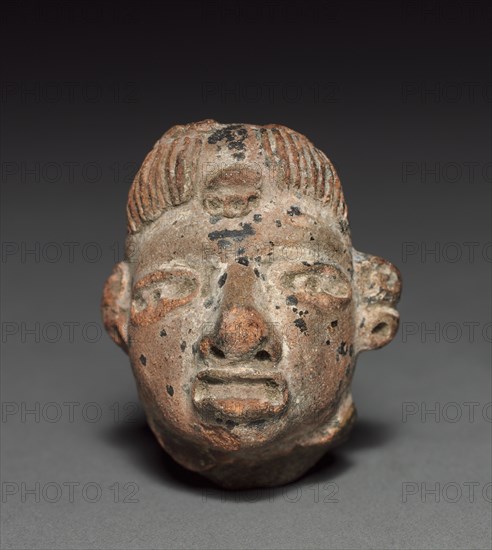 Figurine Head, 100 BC - 300. Mexico or Central America, Maya(?). Pottery; overall: 5.4 x 4.3 x 3.7 cm (2 1/8 x 1 11/16 x 1 7/16 in.).