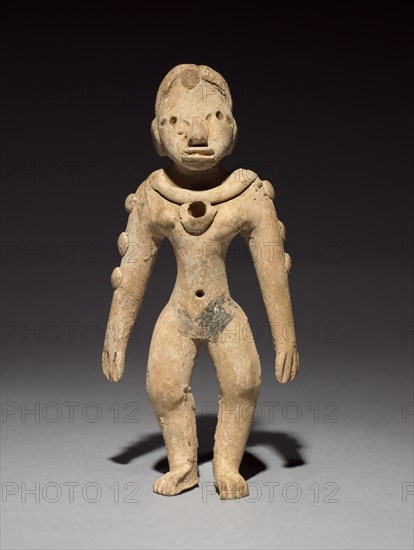 Female Figurine, 300-600. Mexico, Veracruz, Huastec, Panuco Style. Pottery with black pigment; overall: 10.6 x 0.5 x 1.9 cm (4 3/16 x 3/16 x 3/4 in.).