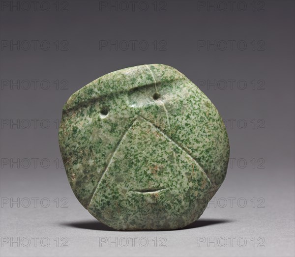 Head Pendant, 100 BC - 300. Mexico, Guerrero, Mezcala. Polished green stone; overall: 6.5 x 6.6 x 2.5 cm (2 9/16 x 2 5/8 x 1 in.).