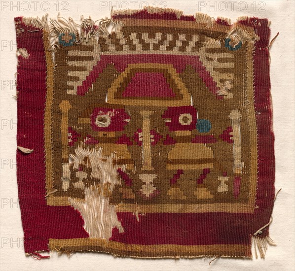 Textile Fragment, 800-1100. Peru, North Coast, 9th-12th Century. Slit tapestry, cotton warp, camelid-fiber wefts; overall: 17.5 x 18 cm (6 7/8 x 7 1/16 in.).