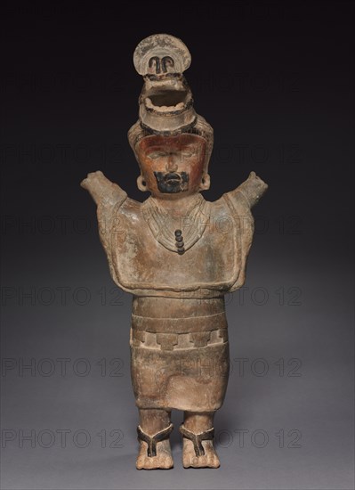 Standing Female Figure, 600-900. Mexico, Veracruz, Veracruz Monumental Sculpture type. Burnished pottery with orange slip, traces of red and white pigment, and asphalt paint; overall: 71.1 x 31.8 x 17.8 cm (28 x 12 1/2 x 7 in.).