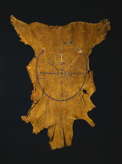 Replica of a Drypainting (Iikaah) after a drypainting by Tsi-tcaci, late 1800s-early 1900s. America, Native North American, Southwest, Navajo, late 19th-early 20th Century. Tanned sheepskin, oil paints, other pigments; overall: 91.7 x 121.7 cm (36 1/8 x 47 15/16 in.)
