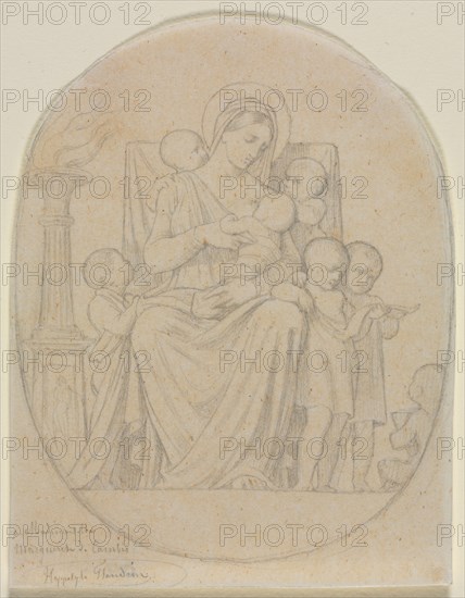 Saint Félicité and Her Seven Sons, second third 19th century. Hippolyte Jean Flandrin (French, 1809-1864). Graphite; framing lines in graphite; sheet: 13.9 x 10.8 cm (5 1/2 x 4 1/4 in.).