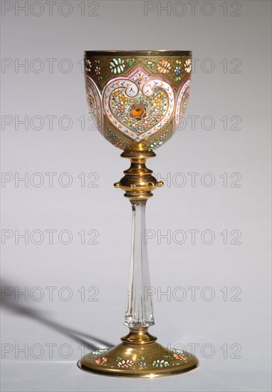 Gold Enamelled Stemmed Glass, c 1875- 1925. Germany, Late 19th- Early 20th century. Blown glass; gold enamelling; diameter of base: 19.7 x 7.6 cm (7 3/4 x 3 in.).