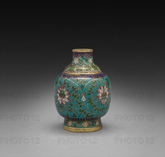 Snuff Bottle with Floral Scrolls, 1736-1795. China, Qing dynasty (1644-1912), Qianlong mark and reign (1735-1795). Cloisonné enamel; overall: 7 cm (2 3/4 in.).