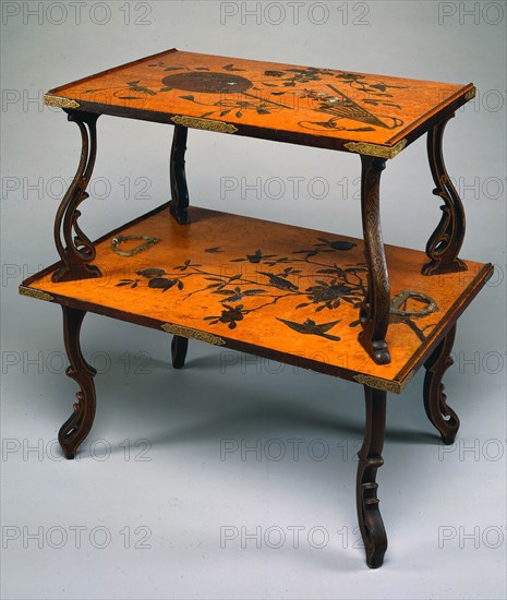 Table, c. 1885. Firm of Louis Majorelle (French, 1859-1926). Wood decorated with lacquer, inlays of mother-of-pearl and bronze; overall: 80.6 x 80.3 x 54.8 cm (31 3/4 x 31 5/8 x 21 9/16 in.).