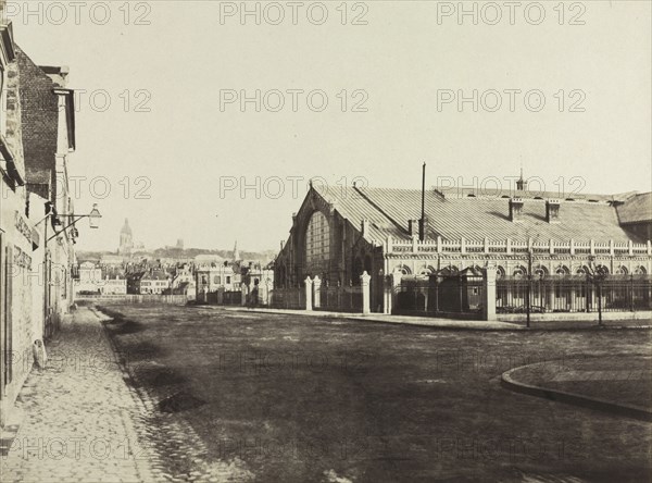 Chemin de fer du Nord. Ligne de Paris à Boulogne Vues Photographique: South Gable of the Boulogne Railway Station, c. 1855. Édouard Baldus (French, 1813-1889). Salted paper print, albumenized, from waxed paper negative; image: 29.4 x 40.7 cm (11 9/16 x 16 in.); matted: 50.8 x 61 cm (20 x 24 in.)