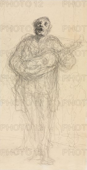 Singing Guitarist (recto), 1855-60. Honoré Daumier (French, 1808-1879). Pen and black ink over charcoal; sheet: 33.9 x 21.5 cm (13 3/8 x 8 7/16 in.).