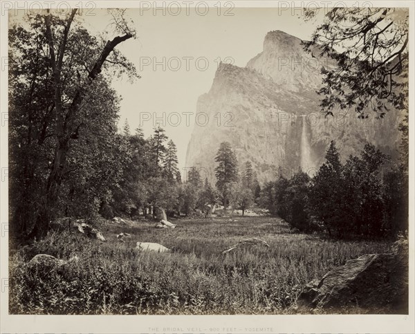 Bridal Veil, Yosemite, c. 1865-1866. Carleton E. Watkins (American, 1829-1916). Albumen print from wet collodion negative; image: 40.1 x 52.4 cm (15 13/16 x 20 5/8 in.); matted: 61 x 76.2 cm (24 x 30 in.)