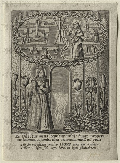Come into my garden, my sister, my wife, first half 1600s. Carel Collaert. Engraving; sheet: 11 x 8 cm (4 5/16 x 3 1/8 in.); platemark: 9.8 x 7.1 cm (3 7/8 x 2 13/16 in.)