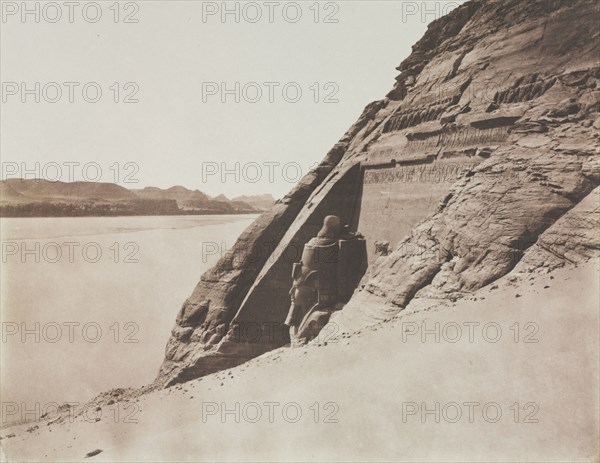 Égypte et Nubie, sites et monuments les plus intéressants pour l'étude de l'art et de l'histoire, deuxième partie pl.153: Large Speos - View taken from the Sand Slope (Temple of Ramesses II), Abu Simbel, 1851-1852. Félix Teynard (French, 1817-1892), Goupil et Cie. Salted paper print from calotype negative; image: 23.9 x 30.8 cm (9 7/16 x 12 1/8 in.); paper: 37.8 x 50.3 cm (14 7/8 x 19 13/16 in.); matted: 50.8 x 61 cm (20 x 24 in.)