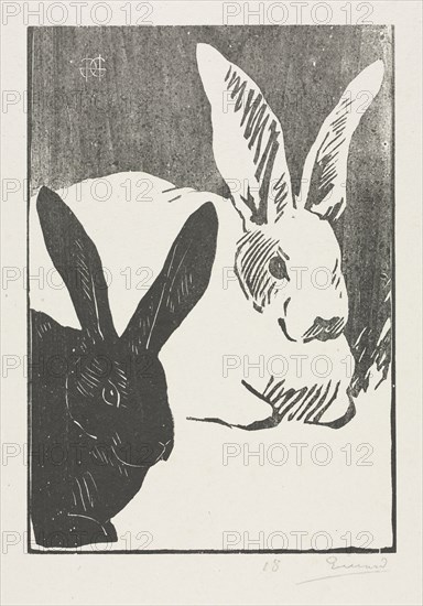 The Rabbits, 1893. Henri Charles Guérard (French, 1846-1897). Woodcut; sheet: 59.5 x 42.2 cm (23 7/16 x 16 5/8 in.); image: 33 x 23.1 cm (13 x 9 1/8 in.)