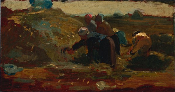 Women Working in a Field, 1867. Winslow Homer (American, 1836-1910). Oil on wood; framed: 30.5 x 45.5 x 4.5 cm (12 x 17 15/16 x 1 3/4 in.); unframed: 17 x 32.2 cm (6 11/16 x 12 11/16 in.).