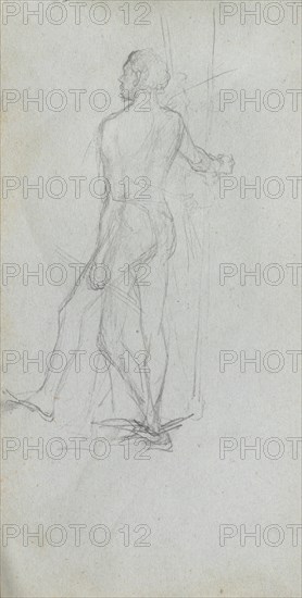 Sketchbook, page 60: Nude Male Study. Ernest Meissonier (French, 1815-1891). Graphite;