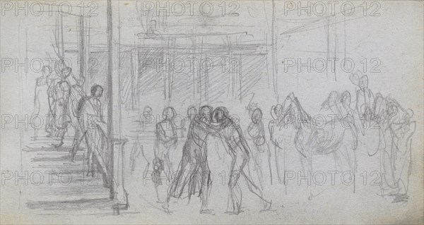 Sketchbook, page 62: Figure Study, Stairway, Horse. Ernest Meissonier (French, 1815-1891). Graphite;