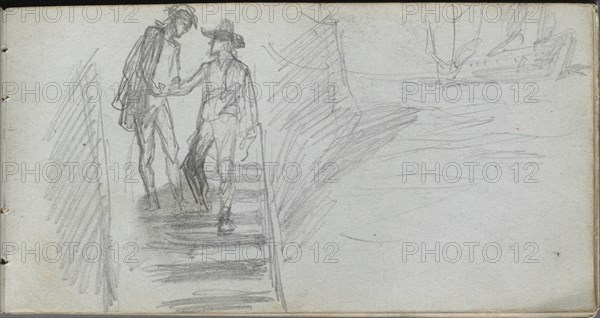 Sketchbook, page 64: Figures on a Stairway. Ernest Meissonier (French, 1815-1891). Graphite;