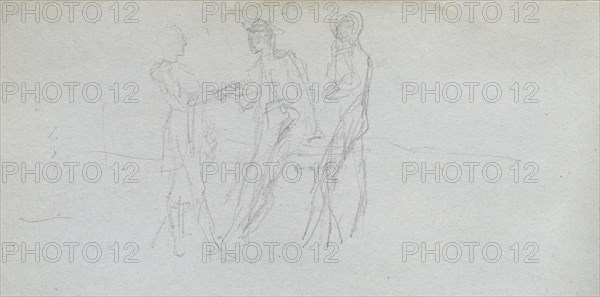 Sketchbook, page 42: Three Figures. Ernest Meissonier (French, 1815-1891). Graphite