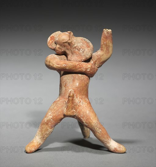 Dancing Satyr, 500-475 BC. Greece, Boeotia, early 5th Century BC. Painted terracotta; overall: 9.5 x 8 x 5.5 cm (3 3/4 x 3 1/8 x 2 3/16 in.).