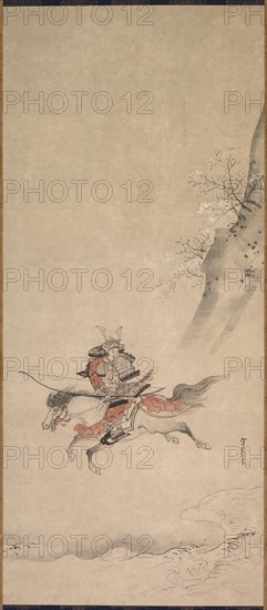 A Samurai on Horseback, 17th century. Kusumi Morikage (Japanese, c. 1620-c. 1690). Hanging scroll; ink and slight color on paper; overall: 110 x 48 cm (43 5/16 x 18 7/8 in.).