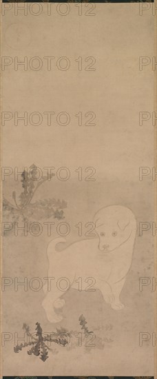 Puppy with Dandelions, 1600-1640. Tawaraya Sotatsu (Japanese, died c. 1640). Hanging scroll; ink on paper; overall: 197.2 x 61.5 cm (77 5/8 x 24 3/16 in.); painting only: 105 x 42.6 cm (41 5/16 x 16 3/4 in.).