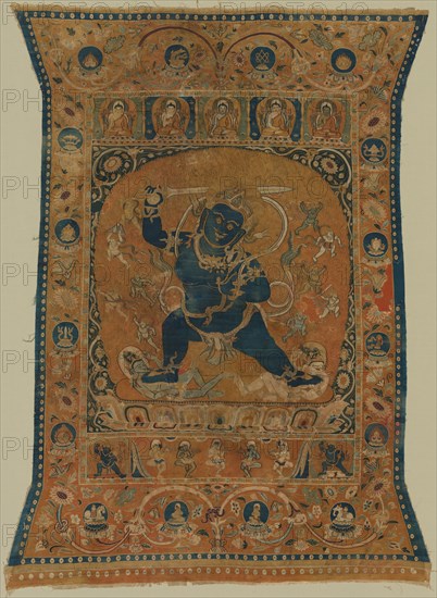 Achala, King of the Wrathful Ones (previously identified as Vighnantaka), early 1200s. Mongolia, Tangut Xia, Khara Khoto (1032-1227), early 13th century. Thangka, silk tapestry; overall: 100.6 x 74.3 cm (39 5/8 x 29 1/4 in.)