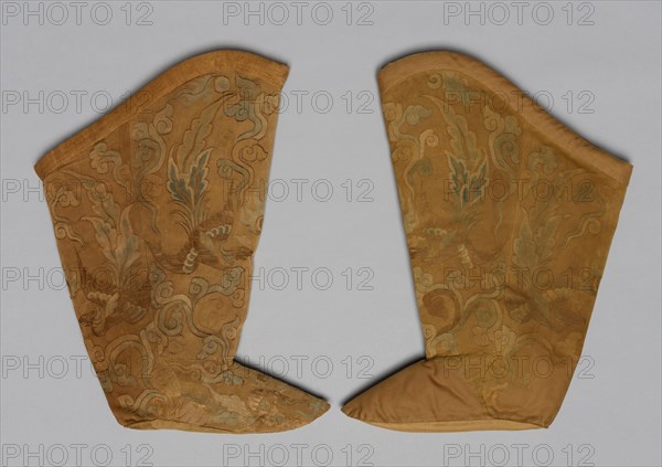 Pair of Boots, 907-1125. Northern China, Liao dynasty (907-1125). Silk: tapestry weave; two kinds of metal threads; overall: 47.5 x 30.8 cm (18 11/16 x 12 1/8 in.)
