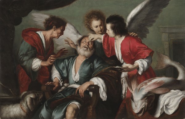 The Healing of Tobit, c. 1625. Bernardo Strozzi (Italian, 1581?-1644). Oil on wood; framed: 57.2 x 80 x 10.2 cm (22 1/2 x 31 1/2 x 4 in.); unframed: 42.7 x 65.5 cm (16 13/16 x 25 13/16 in.).