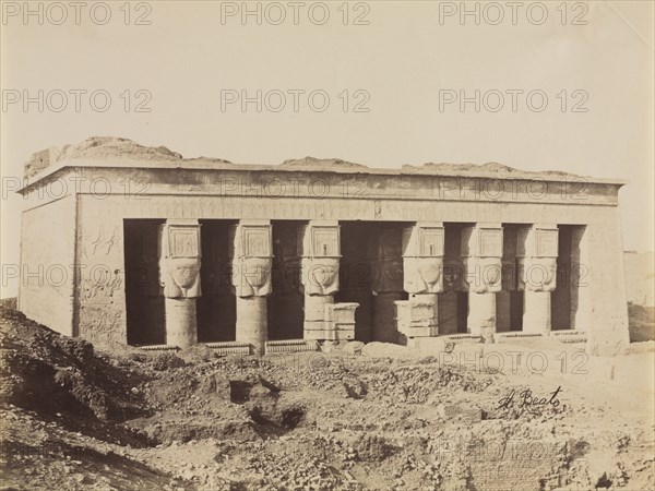 Temple of Dendera,  c. 1870s - 1880s. Antonio Beato (British, c. 1825-1903). Albumen print from wet collodion negative; image: 20.2 x 26 cm (7 15/16 x 10 1/4 in.); matted: 40.6 x 50.8 cm (16 x 20 in.).