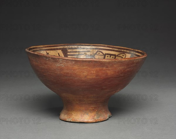 Bowl with Humans and Birds, c. 1250-1550. Colombia, Highland Nariño region,Tuza style, 13th-15th century. Earthenware with colored slips; diameter: 11.5 x 19.5 cm (4 1/2 x 7 11/16 in.); overall: 11.4 cm (4 1/2 in.).