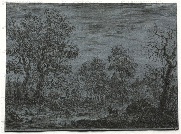 A Small River in the Foreground with a Cow and Goat, 1744. Christian Ludwig von Hagedorn (German, 1712-1780). Etching