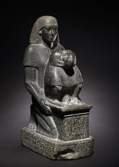 Statue of Minemheb, c. 1391-1353. Egypt, New Kingdom, Dynasty 18 (1540-1296 BC), reign of Amenhotep III. Granodiorite; overall: 45 x 16.6 x 28.3 cm (17 11/16 x 6 9/16 x 11 1/8 in.).