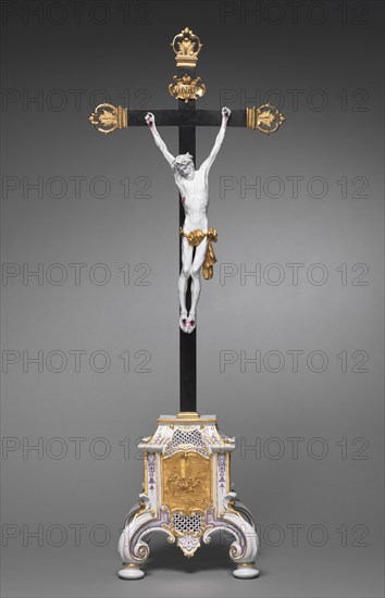 The Crucifixion, c. 1730. Du Paquier Porcelain Manufactory (Austrian, active 1719-1864). Porcelain, ebonized wood cross with gilt bronze mounts; overall: 100 x 36.5 cm (39 3/8 x 14 3/8 in.).