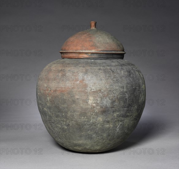 Vessel with Knobbed Lid, 676-935. Korea, Kaya Period (42-562). Stoneware; overall: 34.4 cm (13 9/16 in.); outer diameter: 29.4 cm (11 9/16 in.).