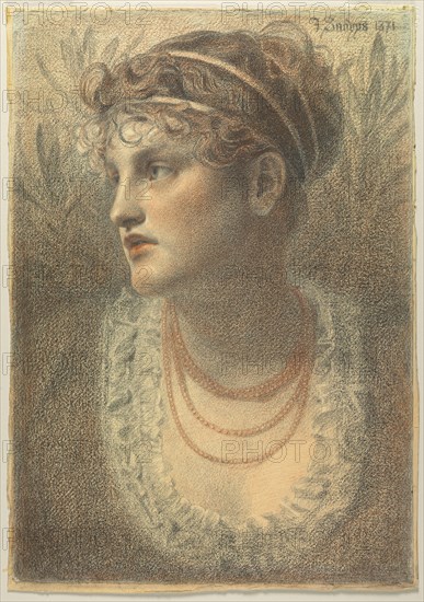 The Coral Necklace, 1871. Frederick Sandys (British, 1829-1904). Black, brown, and red chalk; sheet: 55.9 x 39.2 cm (22 x 15 7/16 in.); secondary support: 57.1 x 40 cm (22 1/2 x 15 3/4 in.).