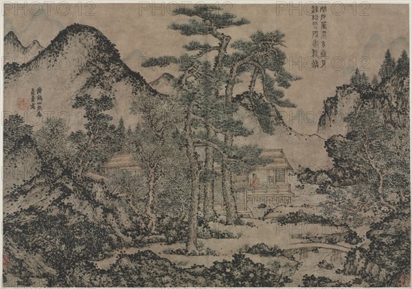 Writing Books under the Pine Trees, 1279-1368. Wang Meng (Chinese, c. 1308-1385). Album leaf; image: 66.7 x 70.5 cm (26 1/4 x 27 3/4 in.).