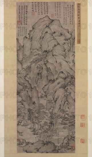 Streams and Mountains, 1372. Xu Ben (Chinese, 1335-1380). Hanging scroll, ink on paper; image: 92.2 x 37.6 cm (36 5/16 x 14 13/16 in.); overall: 228 x 54.5 cm (89 3/4 x 21 7/16 in.).